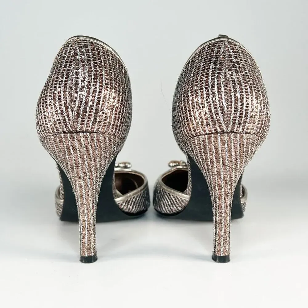 J Renee Brianna d'Orsay Silver Bronze Fabric Jeweled Stiletto Heels Shoes 7 - Picture 4 of 14
